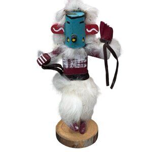 Vintage Native American Masked Morning Singer Kachina Doll Fur & Painted Mask 8"